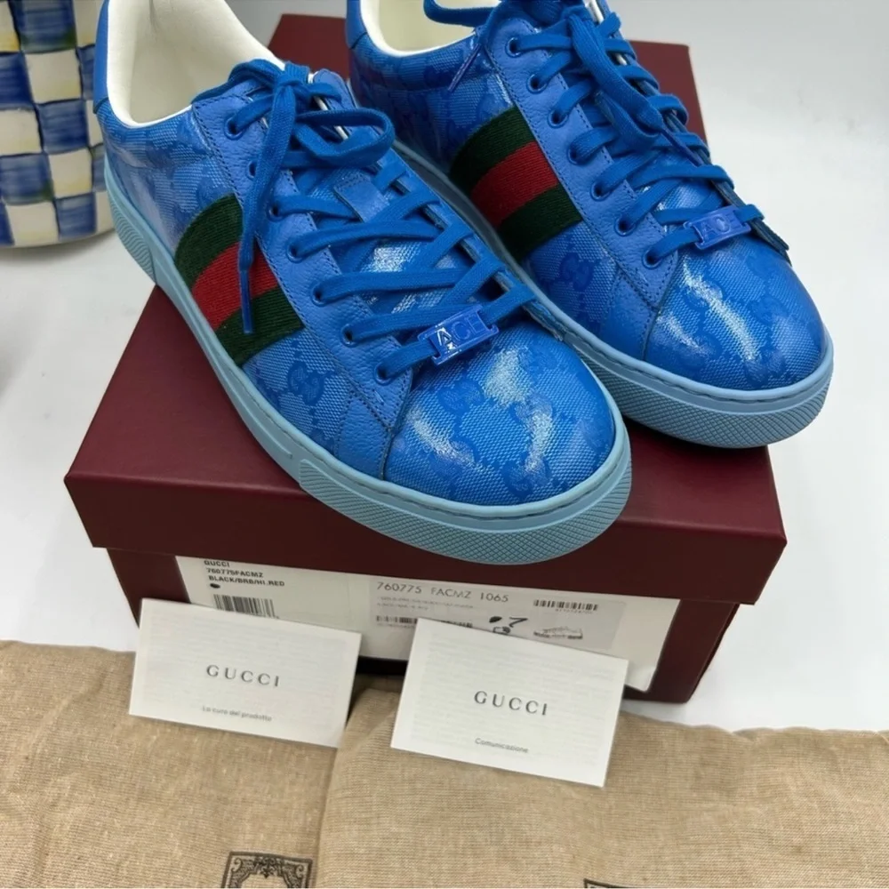 Men’s Gucci ace Crystal canvas low top sneakers size 7, fits 8US made in Italy